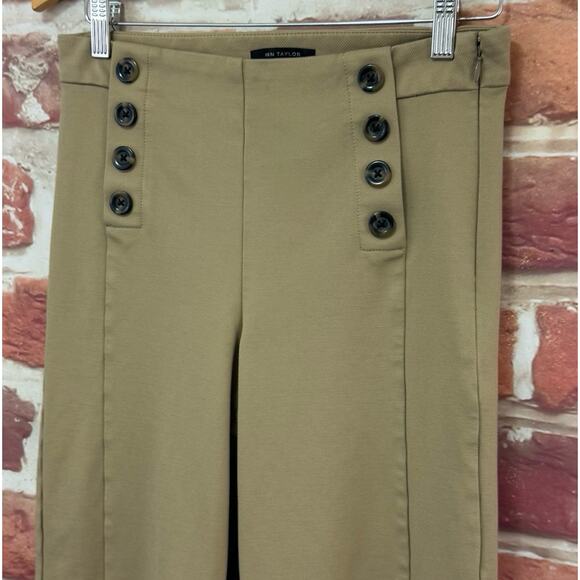 Ann Taylor Pants Women's 6 Petite Tan Button Accent Wide Leg Cropped Trousers - Picture 4 of 8